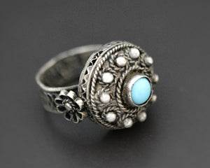 Croatian Blue Glass Silver Ring - Size 5.75