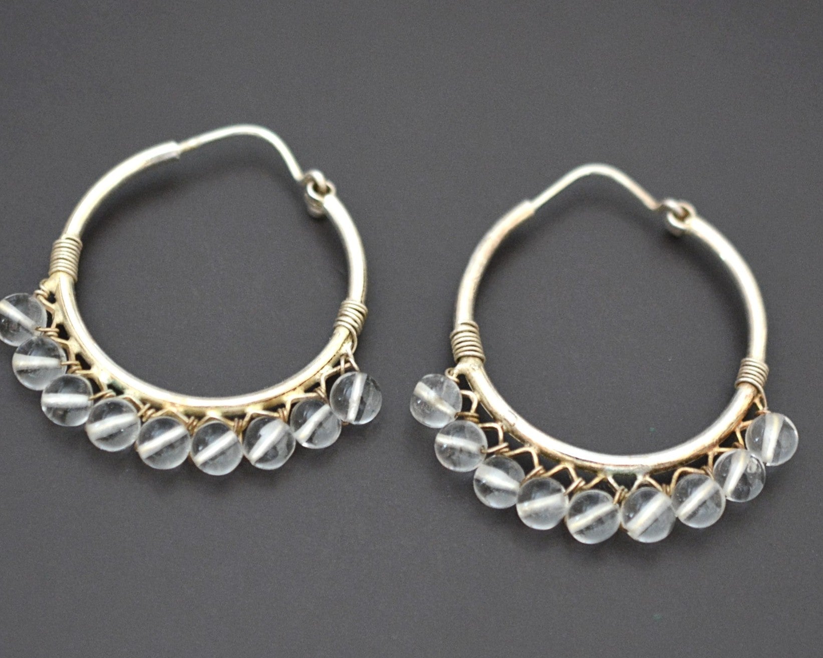 Ethnic Hoop Earrings with Crystal Quartz - Medium Size