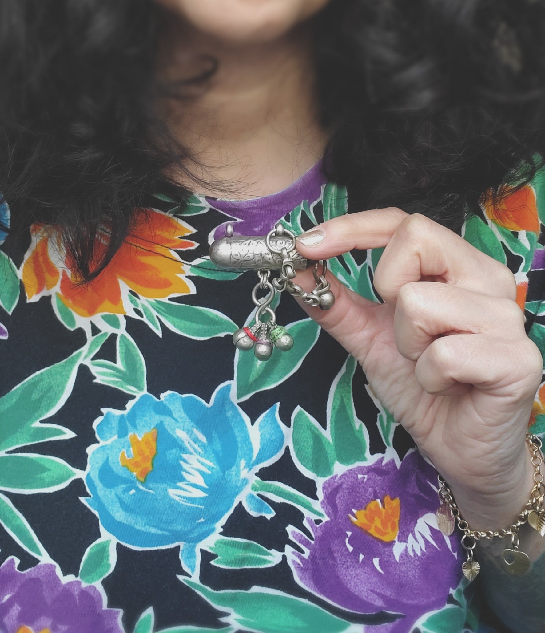 Silver Taviz Pendant with Cotton and Bells