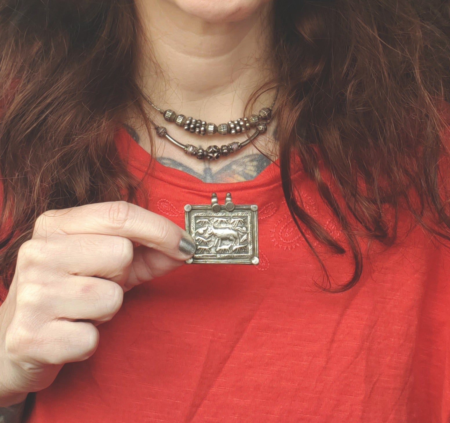 Indian Silver Hindu Pendant With Family