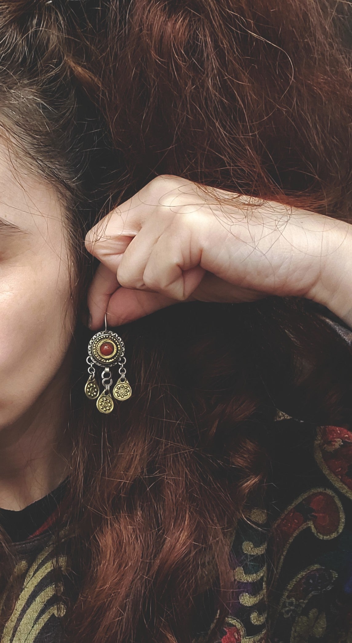 Afghani Silver Gilded Dangle Earrings