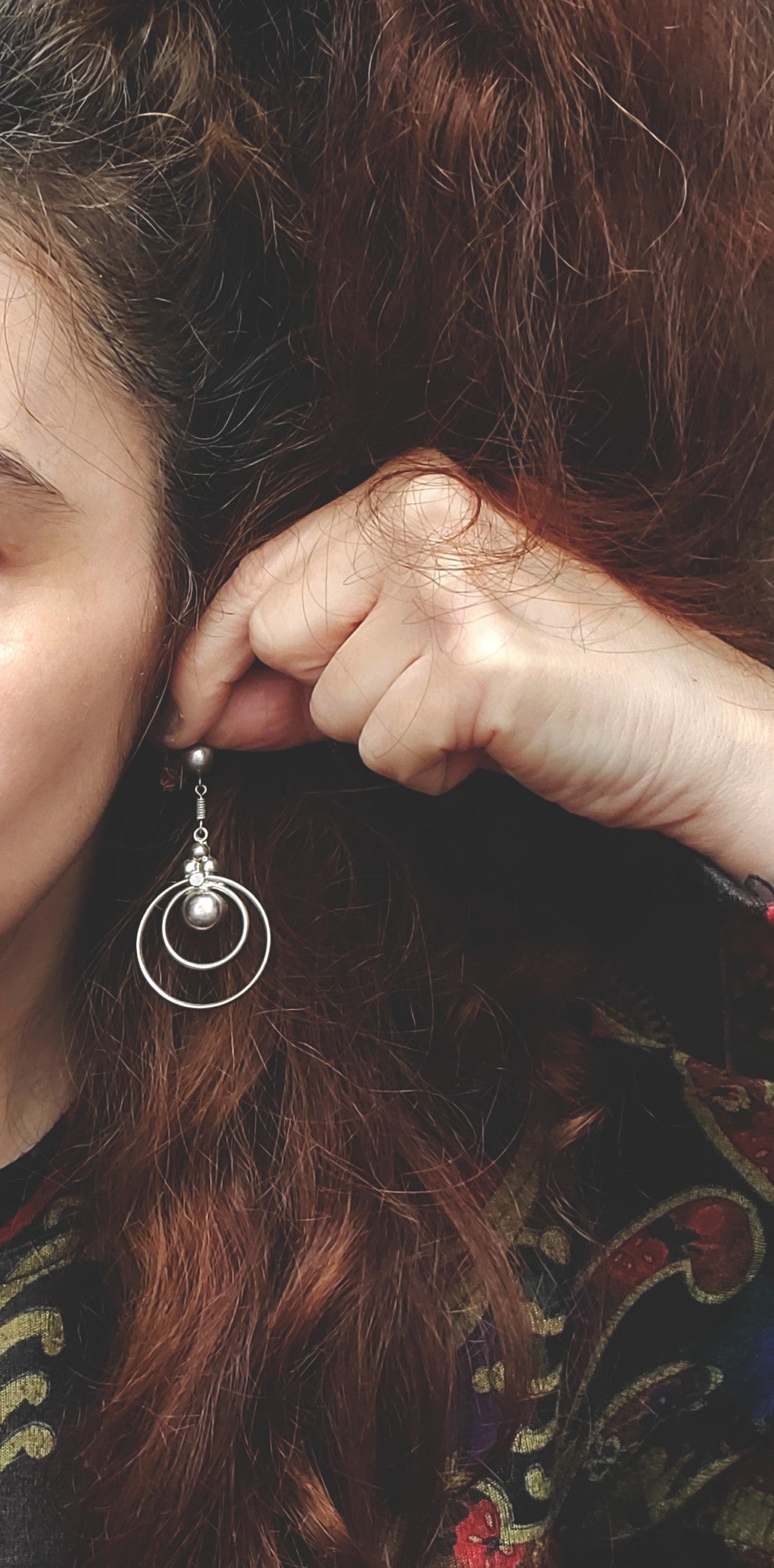 Ethnic Indian Silver Circular Dangle Earrings