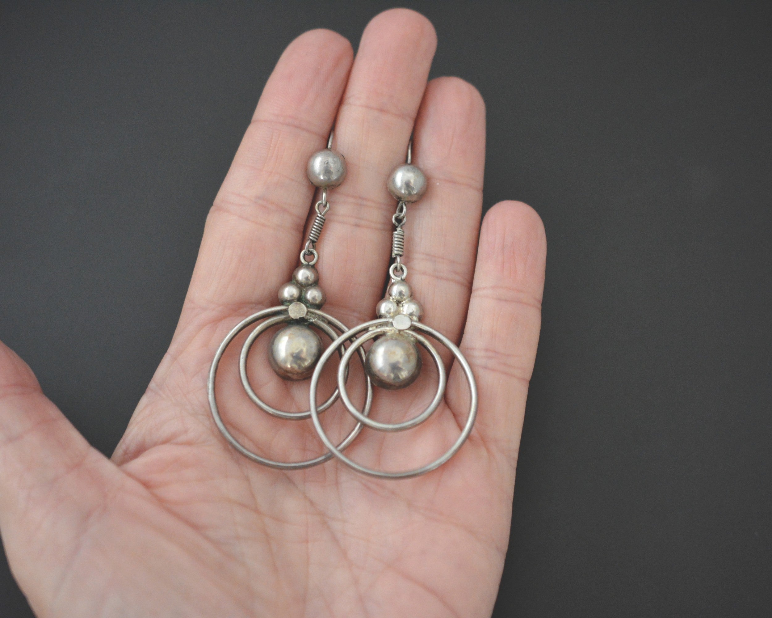 Ethnic Indian Silver Circular Dangle Earrings