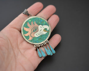 Mexican Turquoise Chip Inlay Pendant with Dangles - Doublesided