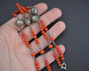 Ethnic Coral Silver Beads Necklace