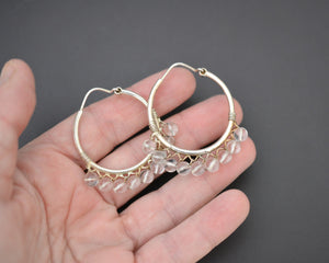 Ethnic Hoop Earrings with Crystal Quartz - Medium Size