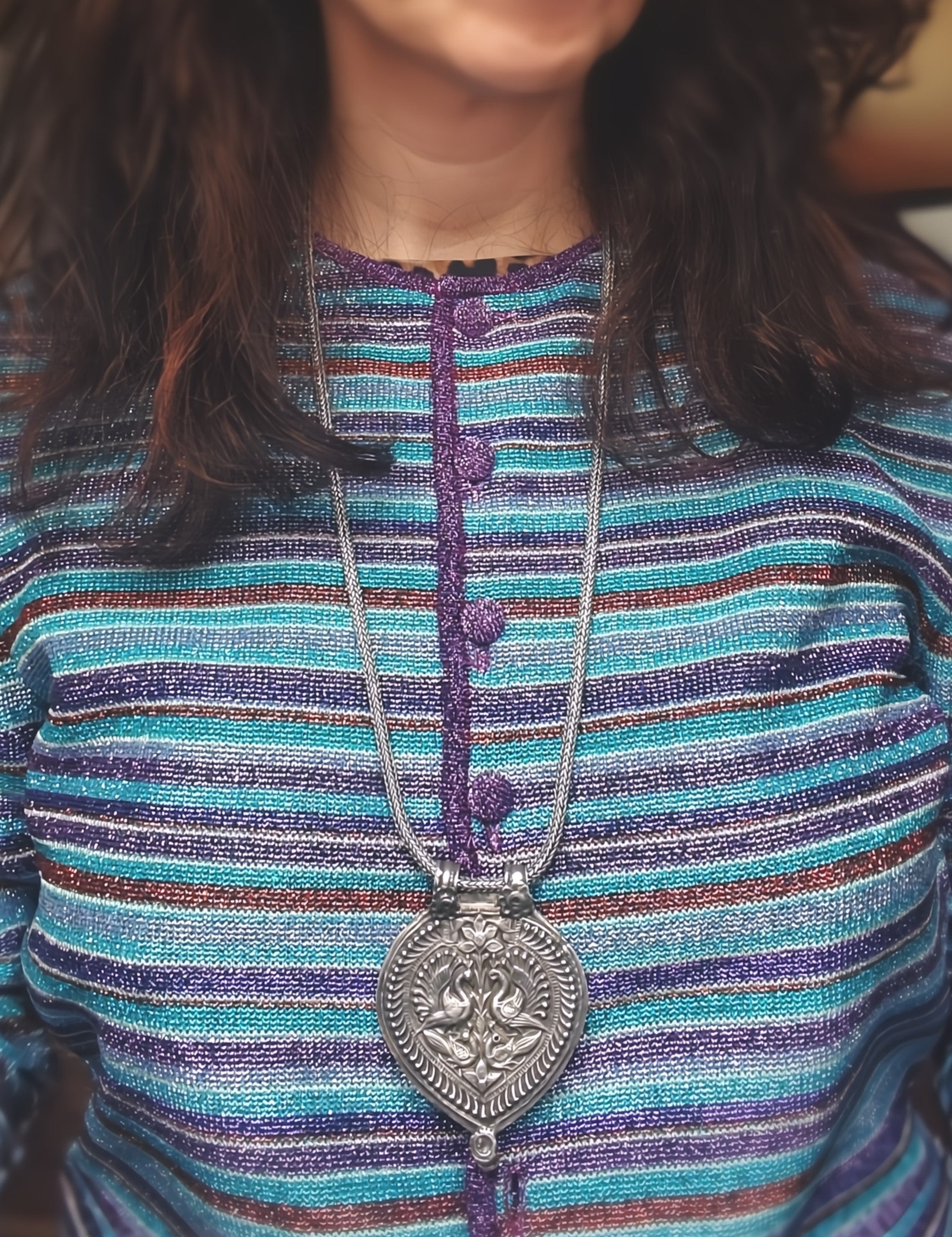 Rajasthani Silver Peacock Pendant on Snake Chain