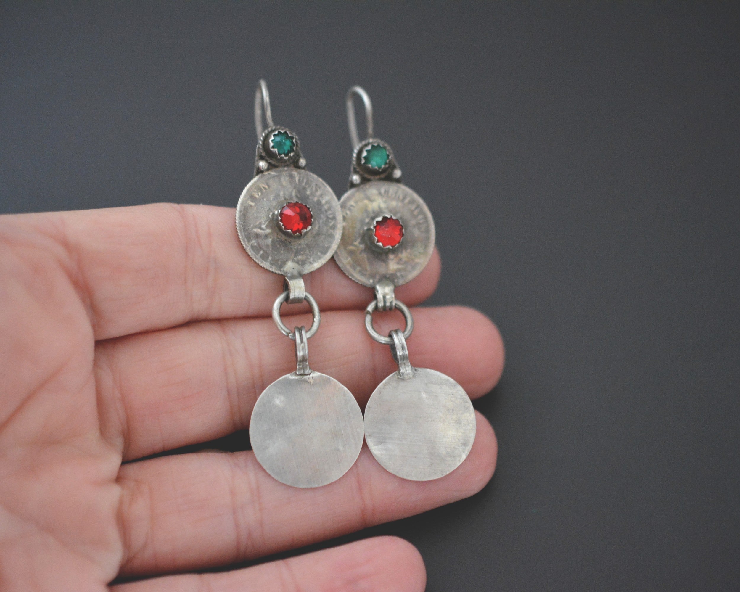 Old Berber Coin Earrings with Glass