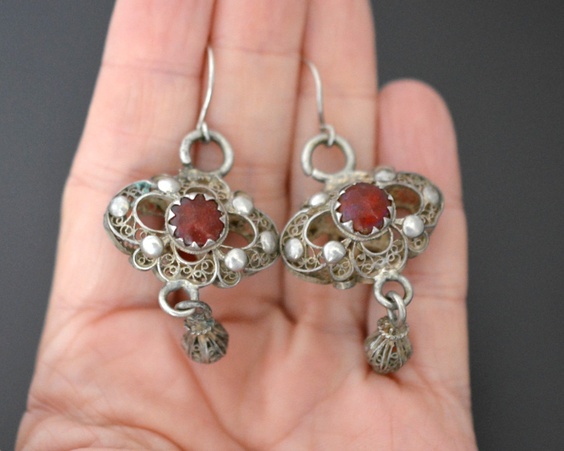 Ethnic Silver Filigree Glass Earrings