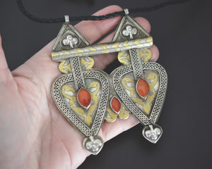 Antique Turkmen Carnelian Pendant on Leather Cord