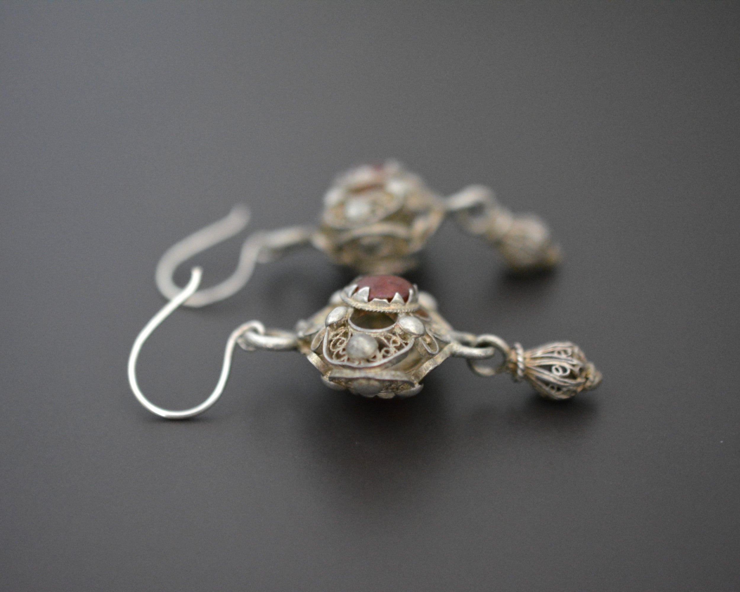 Ethnic Silver Filigree Glass Earrings