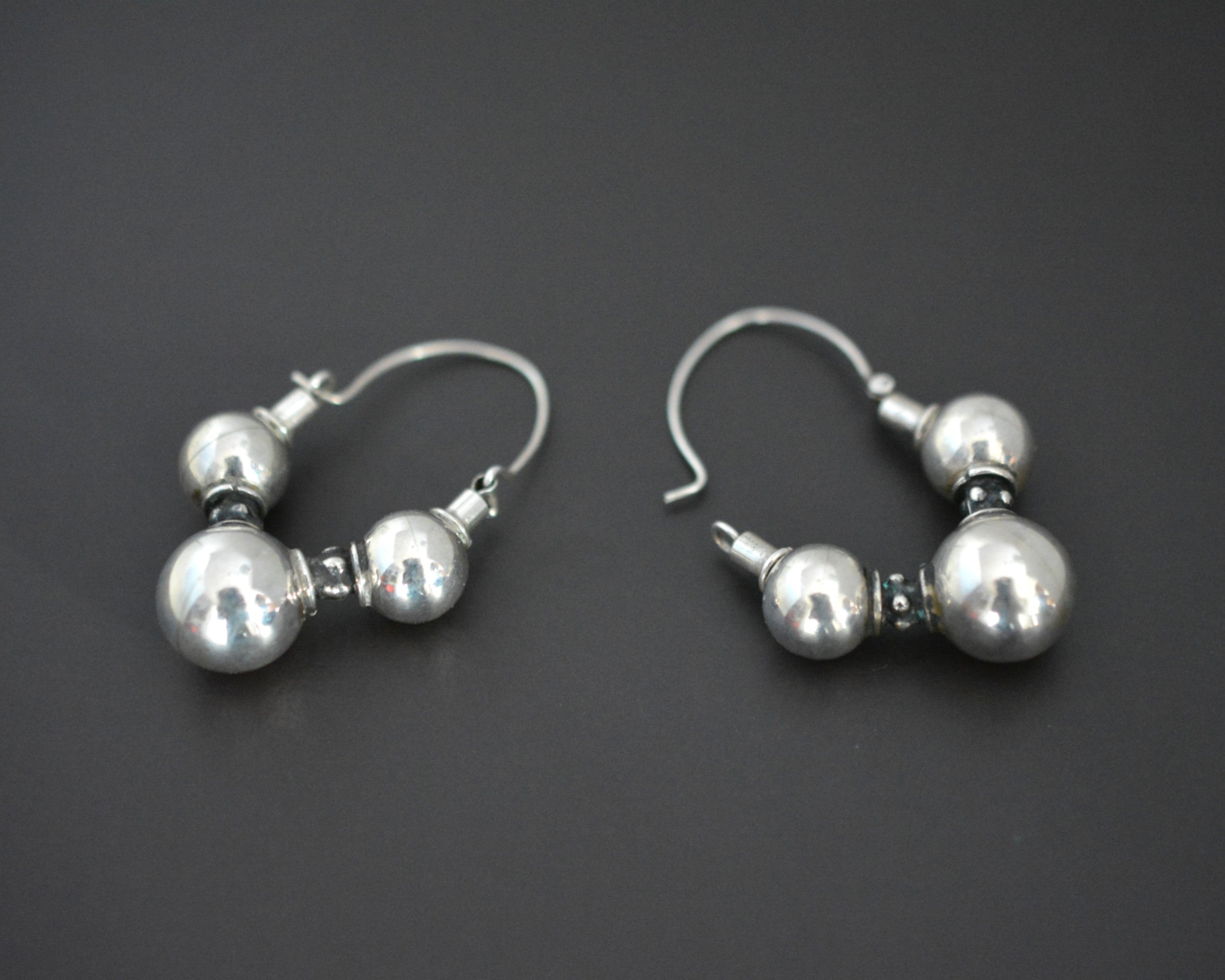 Ethnic Bali Hoop Silver Ball Earrings