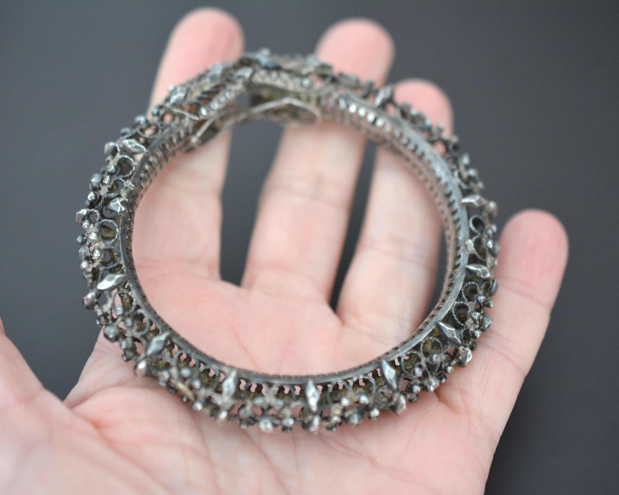 Rare Animal Head Wire Work Silver Bracelet from India