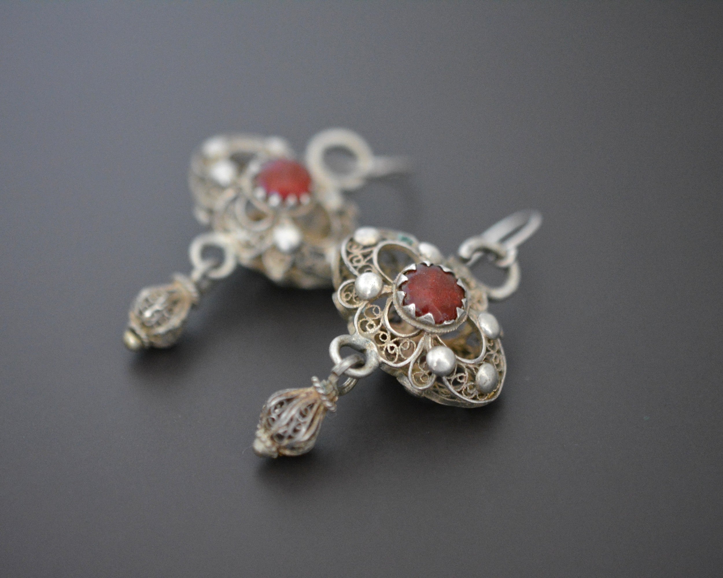 Ethnic Silver Filigree Glass Earrings