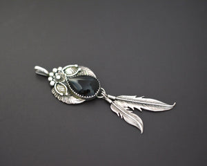 Native American Navajo Onyx Feather Pendant