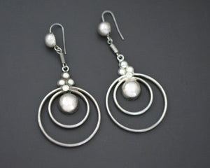 Ethnic Indian Silver Circular Dangle Earrings