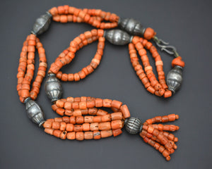 Multistrand Coral Necklace with Silver Beads