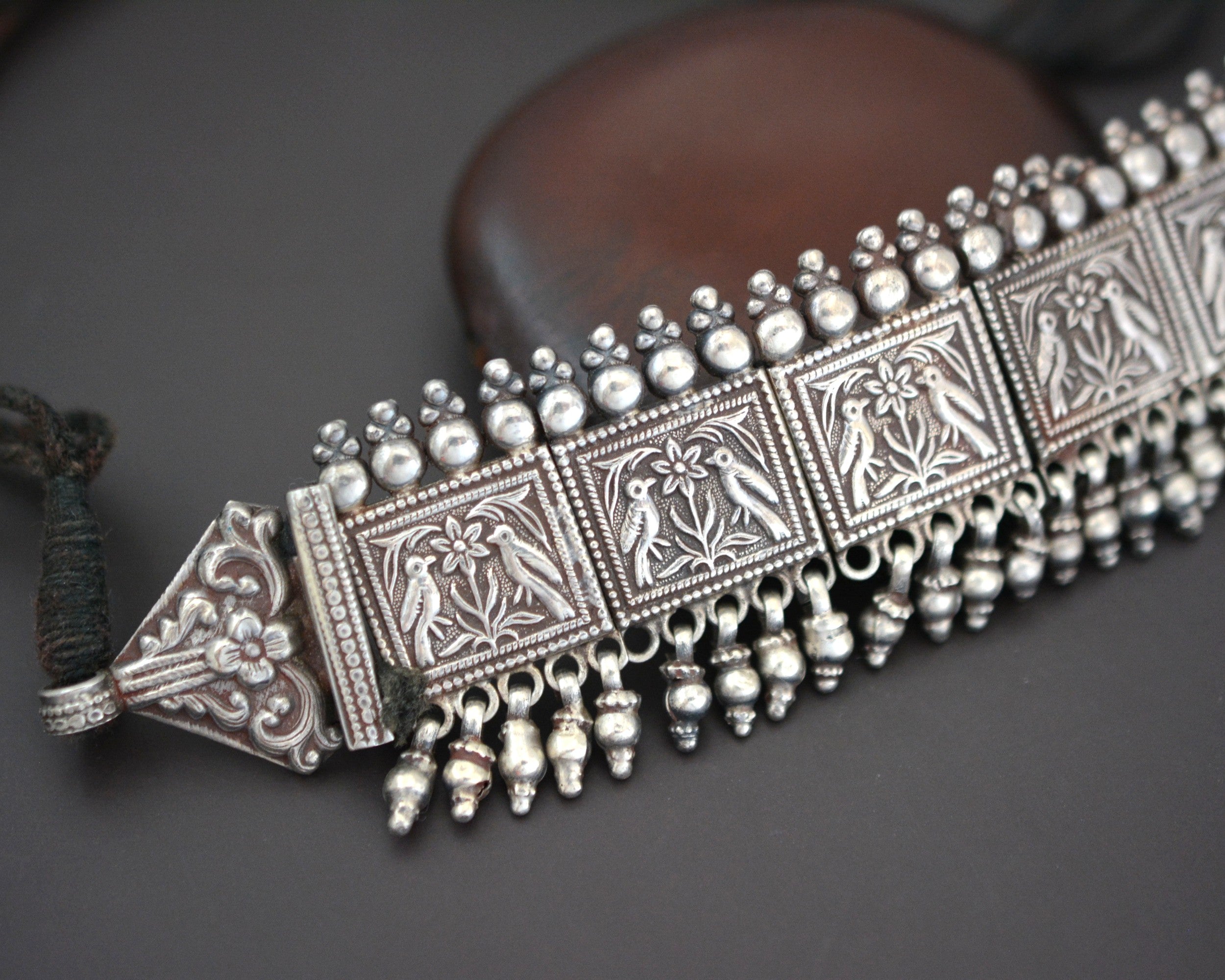 Rajasthani Silver Cotton Cord Choker Necklace