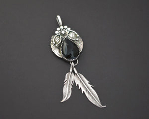 Native American Navajo Onyx Feather Pendant