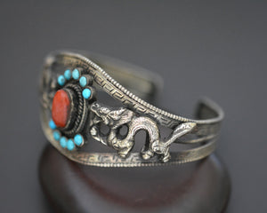 Nepali Dragon Coral Turquoise Cuff Bracelet