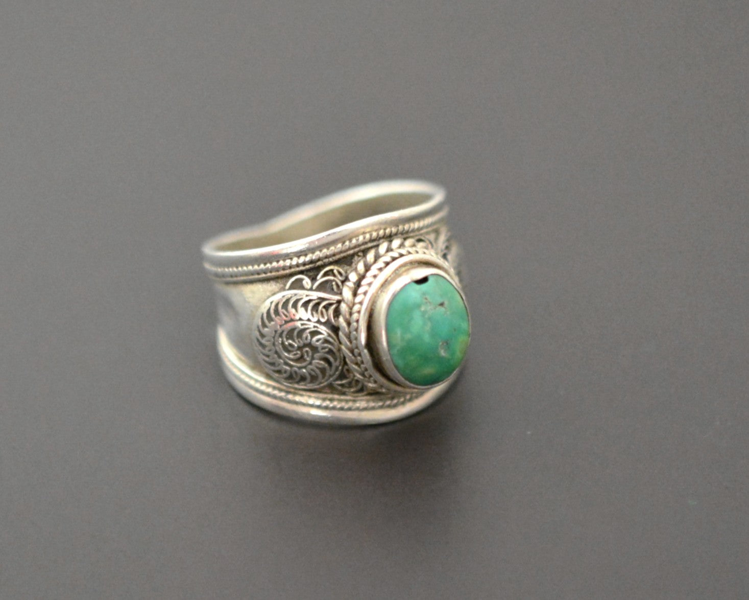 Nepali Turquoise Filigree Ring - Size 8