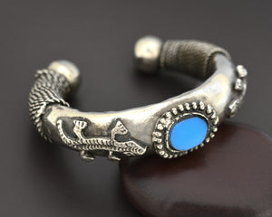 Tribal Lizard Silver Cuff Bracelet with Glass