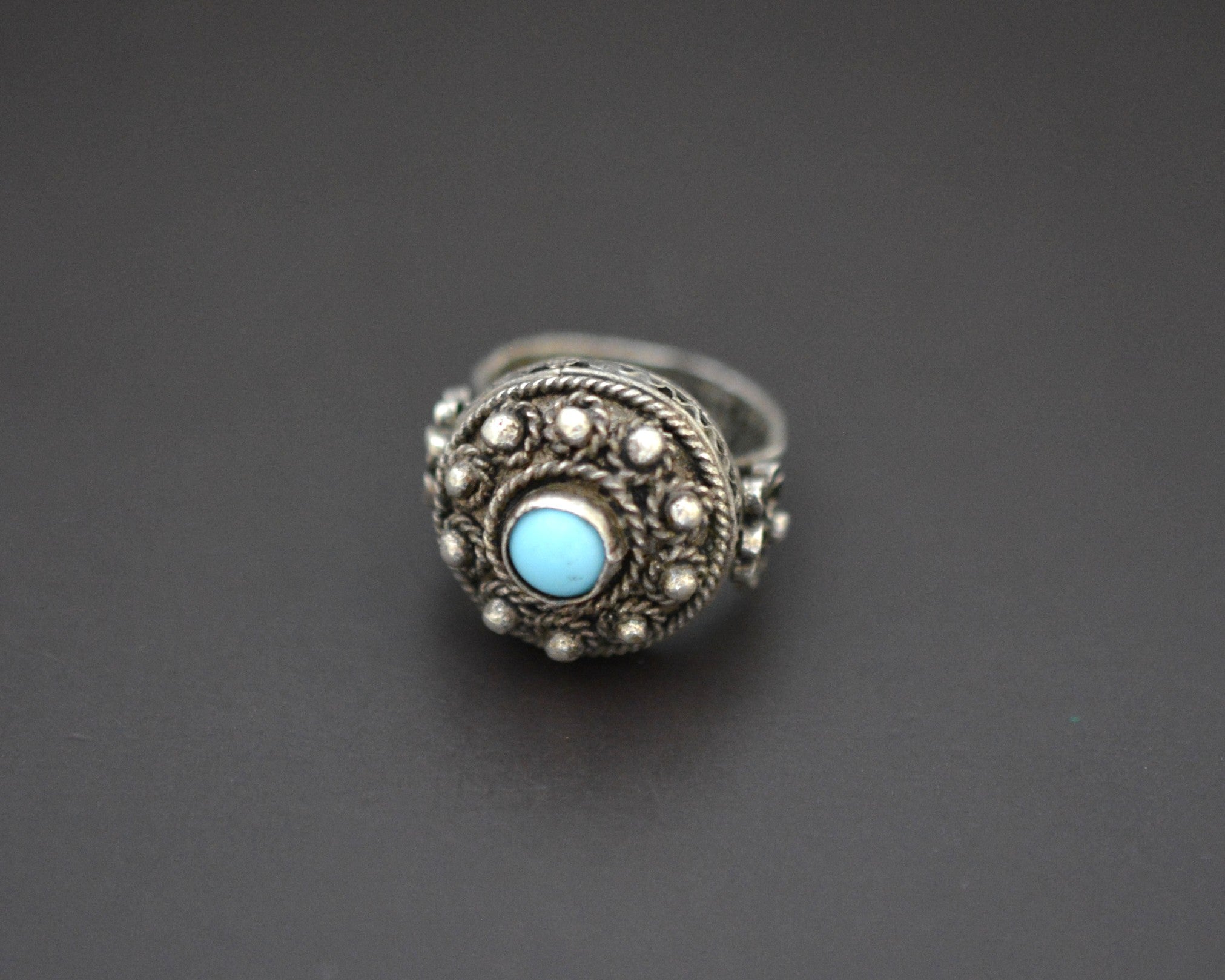 Croatian Blue Glass Silver Ring - Size 5.75