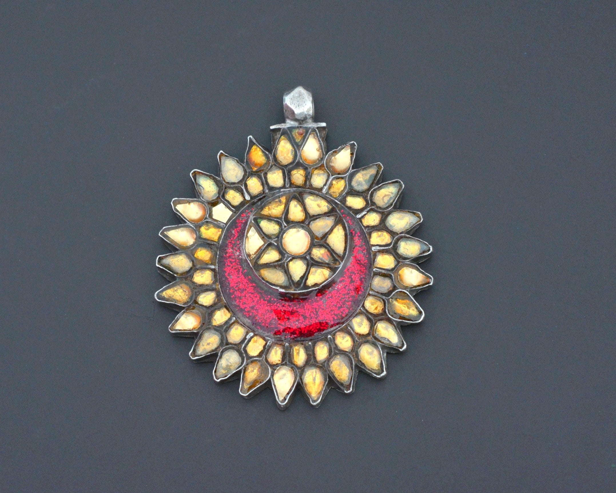 Indian Silver Pendant with Glass Inserts from Uttar Pradesh