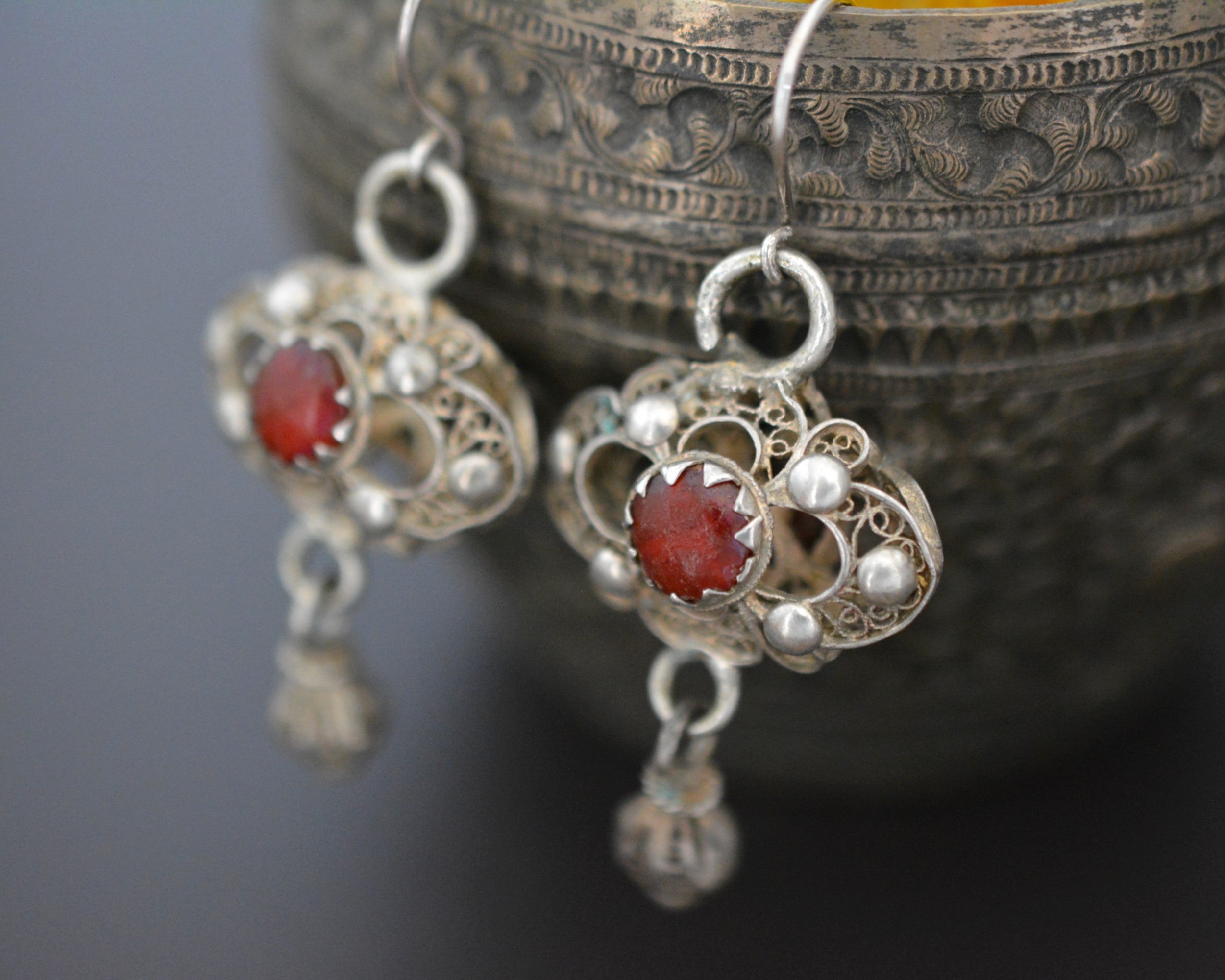 Ethnic Silver Filigree Glass Earrings