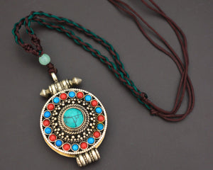 Tibetan Gau Box Pendant with Coral and Turquoise Necklace