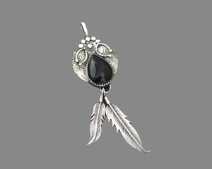 Native American Navajo Onyx Feather Pendant