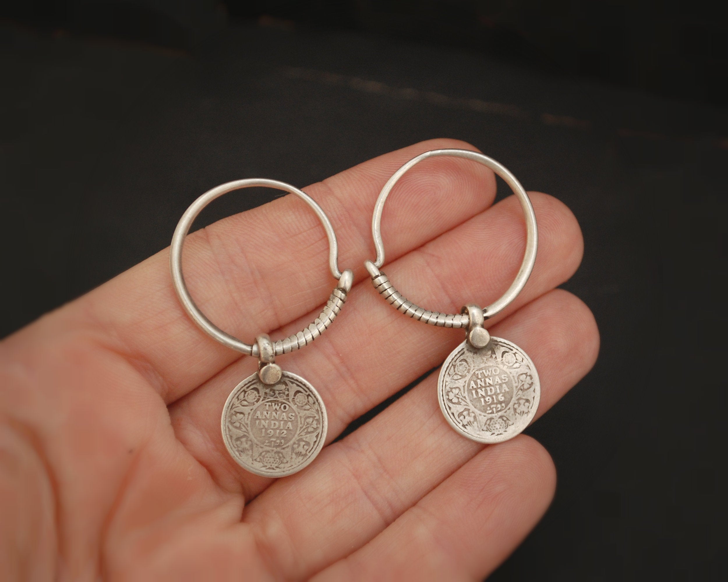 Indian Tribal Hoop Earrings with Coins