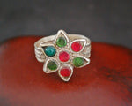 Rajasthani Flower Ring with Glass Stones - Size 6.5