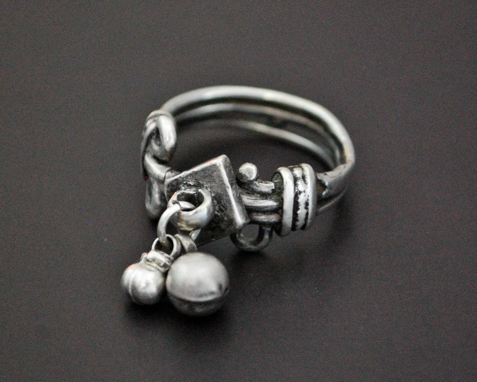 Old Rajasthani Silver Ring with Bells - Size 6