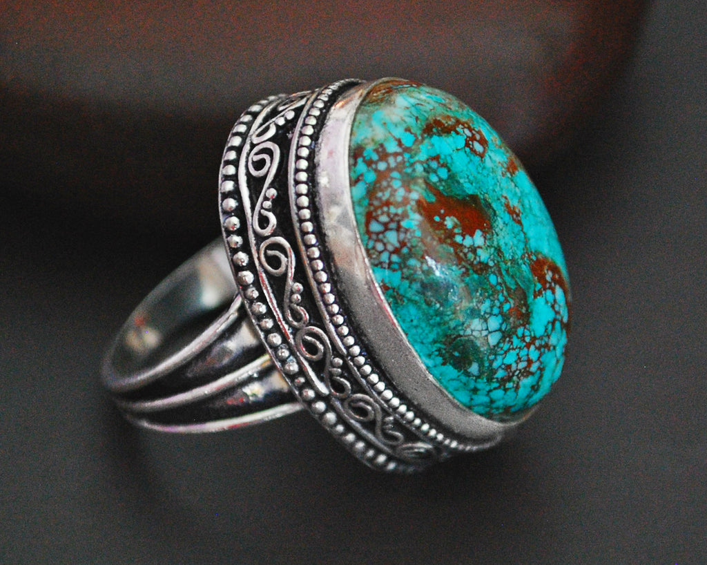 Bold Turquoise Ring from India - Size 6.75 / 7