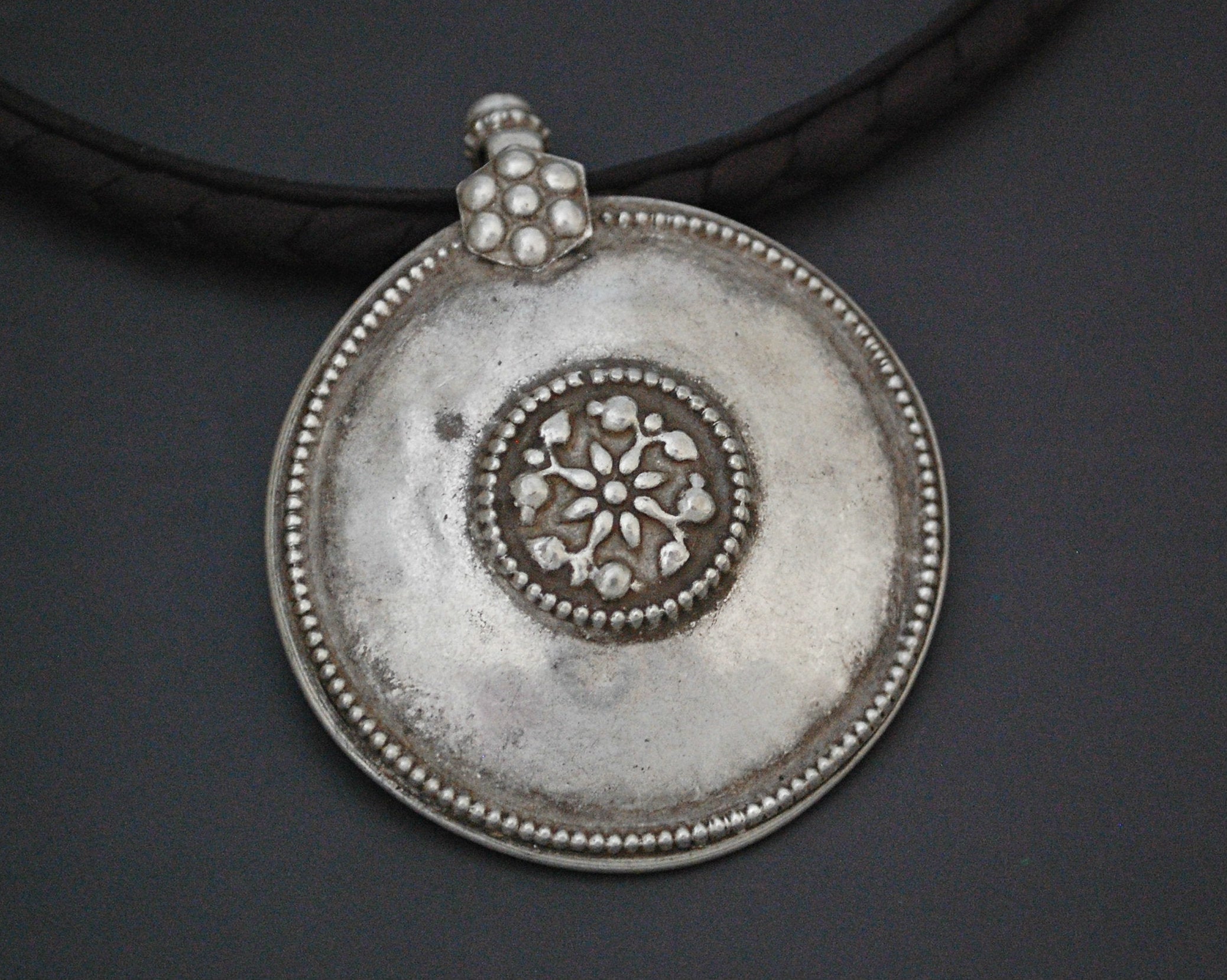 Tribal Silver Rajasthani Disc Pendant - LARGE