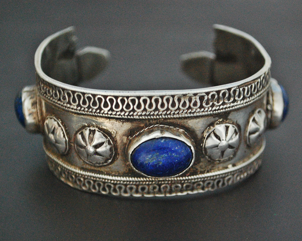 Antique Turkmen Silver Lapis Lazuli Bracelet