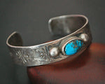 Old Navajo Stamped Turquoise Cuff Bracelet - SMALL