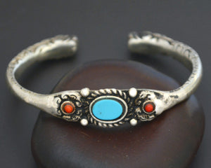 Small Makara Head Bracelet with Coral and Turquoise