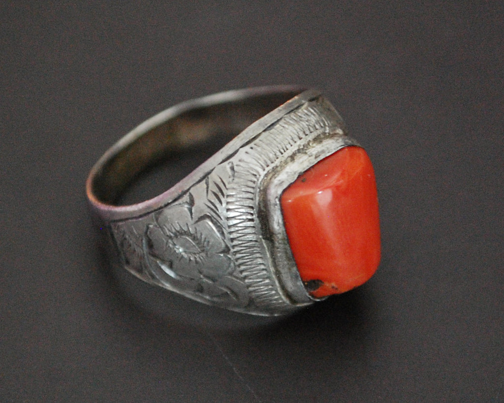 Old Afghani Coral Ring - Size 9.75