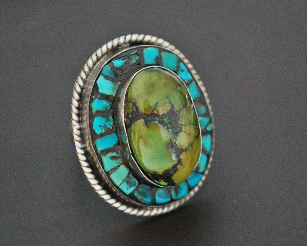 Bold Nepali Turquoise Ring - Size 7.5