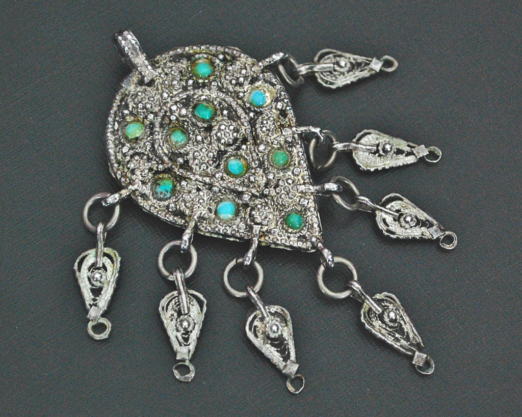 Yemeni Filigree Pendant Brooch with Turquoises