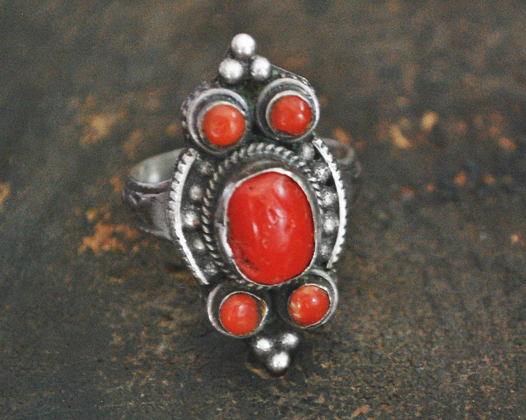 Vintage Nepali Coral Ring - Size 9.25