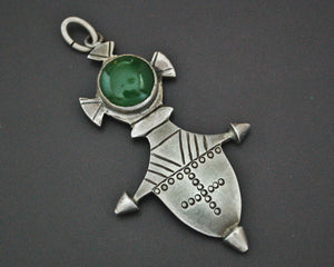 Tuareg Silver Cross with Green Stone