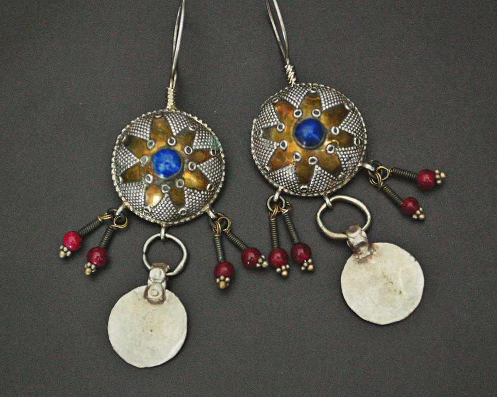 Kazakh Style Coin Earrings with Lapis Lazuli