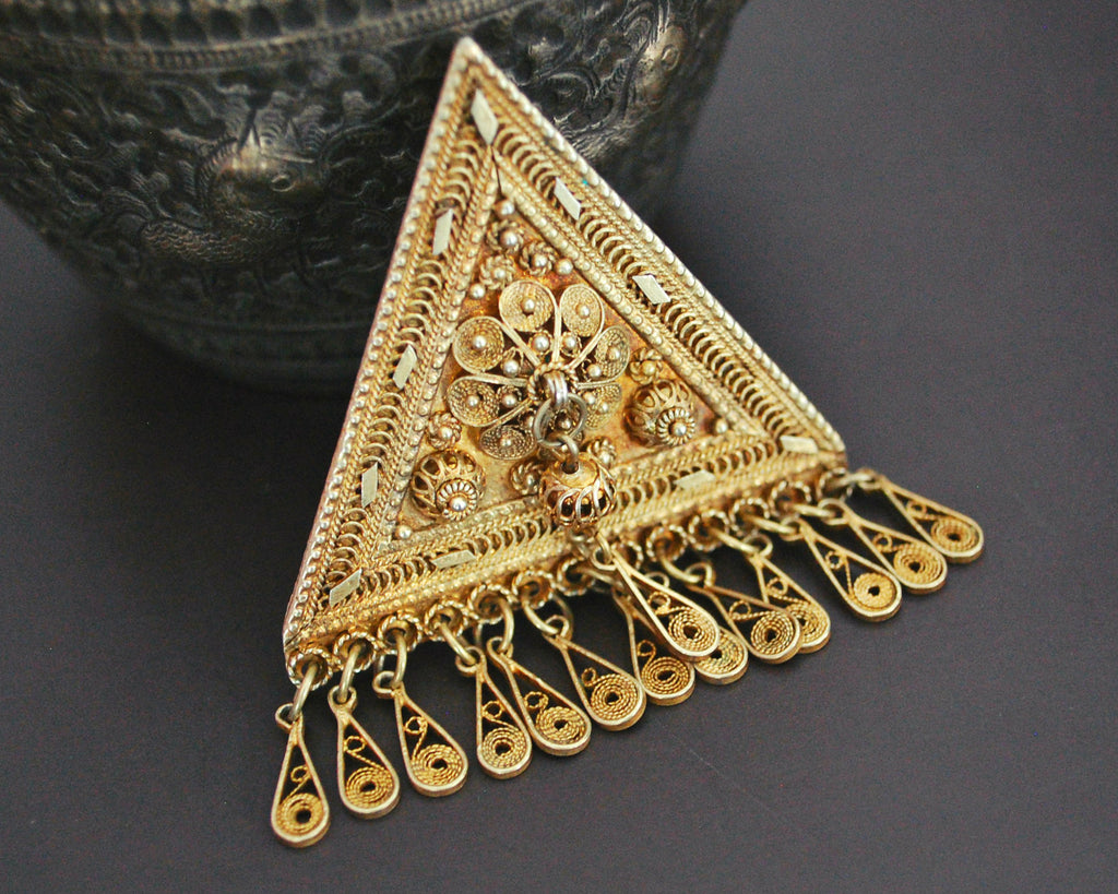 Isreali Filigree Brooch/Pendant with Tassels - Gilded