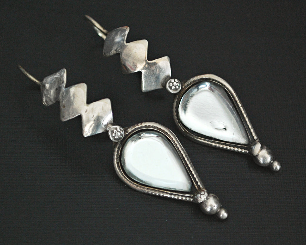 Old Gujarati Silver Mirrored Earrings