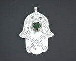 Hamsa Pendant with Green Glass