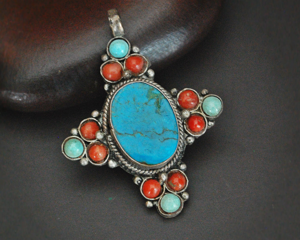 Nepali Turquoise Coral Pendant - Older