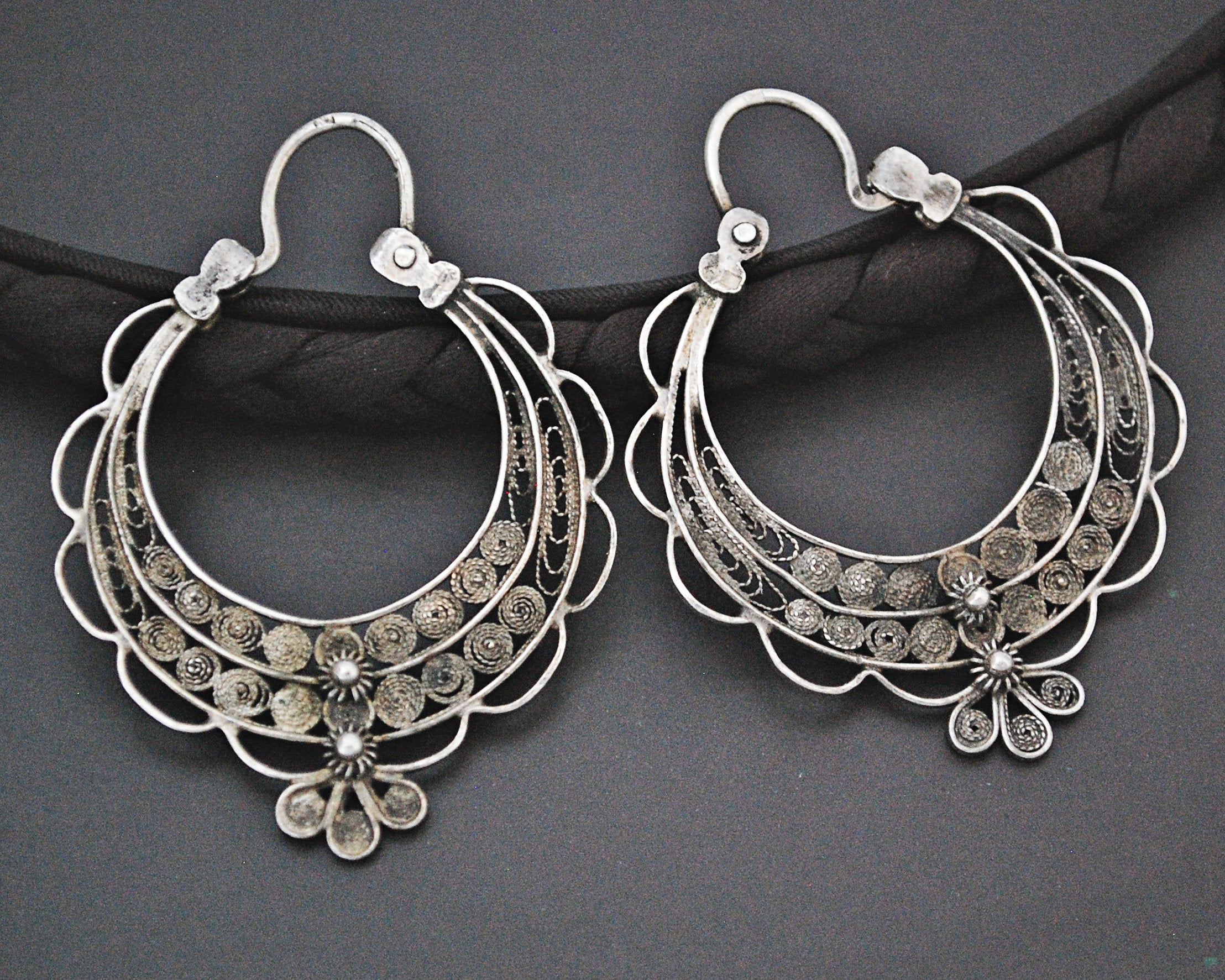 Filigree Silver Hoop Earrings